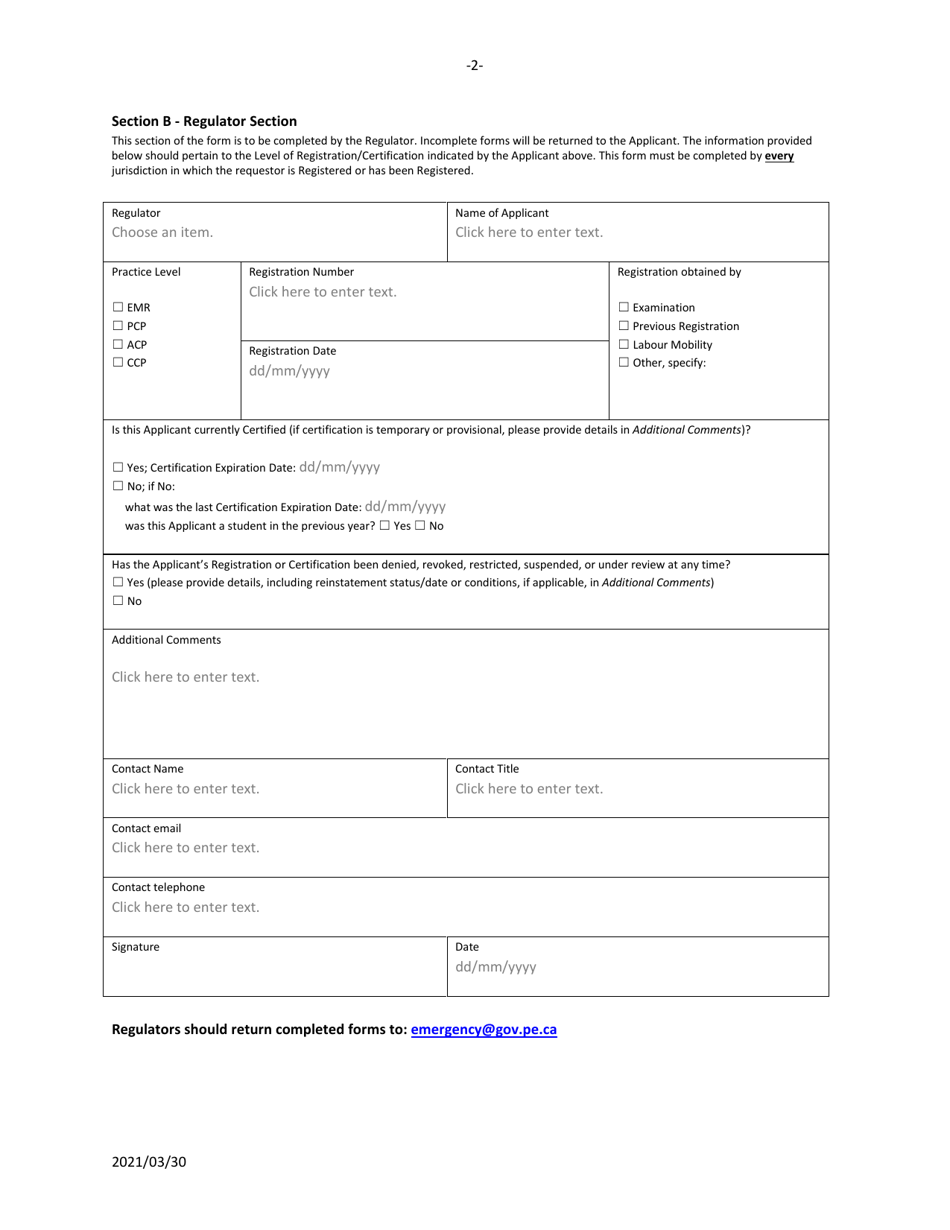 Prince Edward Island Canada Labour Mobility Form - Verification of ...