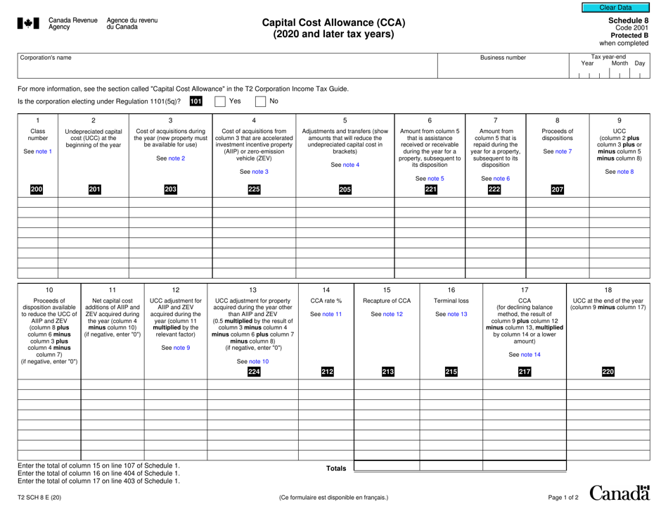 Form T2 Schedule 8 Capital Cost Allowance (Cca) (2020 and Later Tax Years) - Canada, Page 1