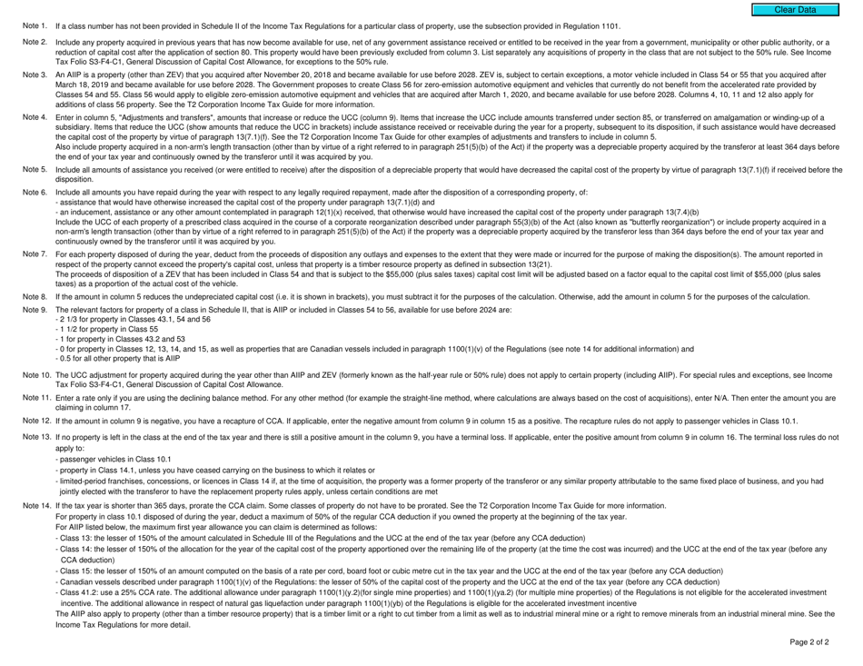Form T2 Schedule 8 Capital Cost Allowance (Cca) (2020 and Later Tax Years) - Canada, Page 2