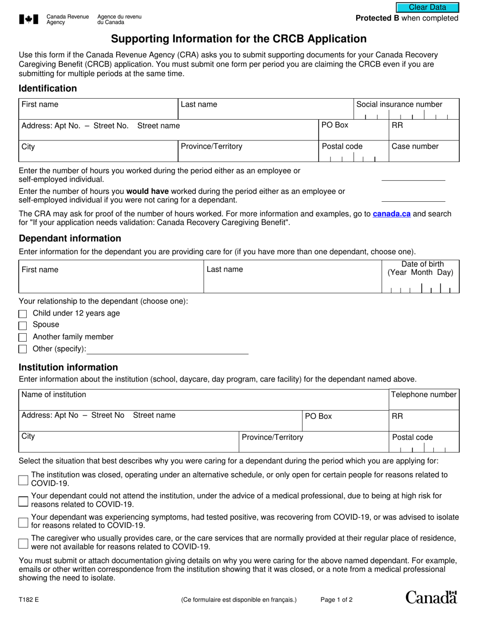 Form T182 Supporting Information for the Crcb Application - Canada, Page 1