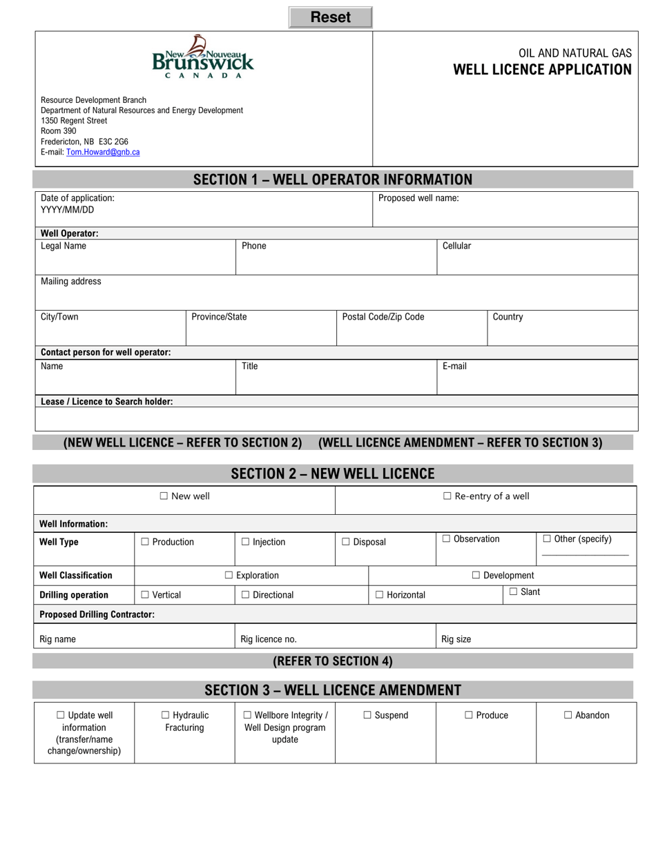 Well Licence Application - New Brunswick, Canada, Page 1