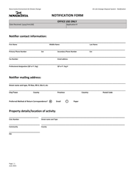 Document preview: On-Site Sewage Disposal System - Notification Form - Nova Scotia, Canada