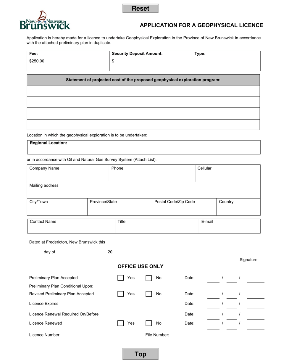 New Brunswick Canada Application for a Geophysical Licence - Fill Out ...