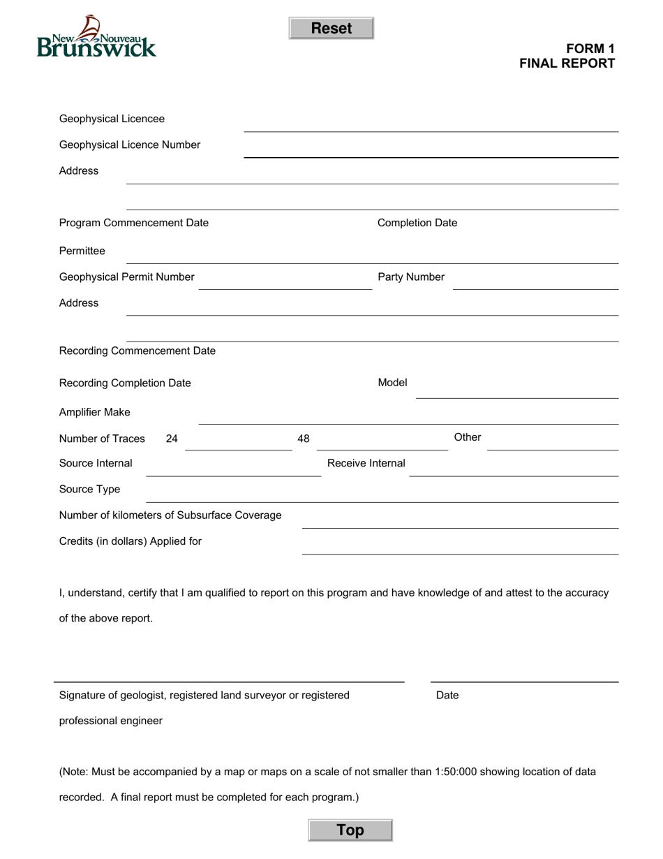Form 1 Final Report - New Brunswick, Canada, Page 1