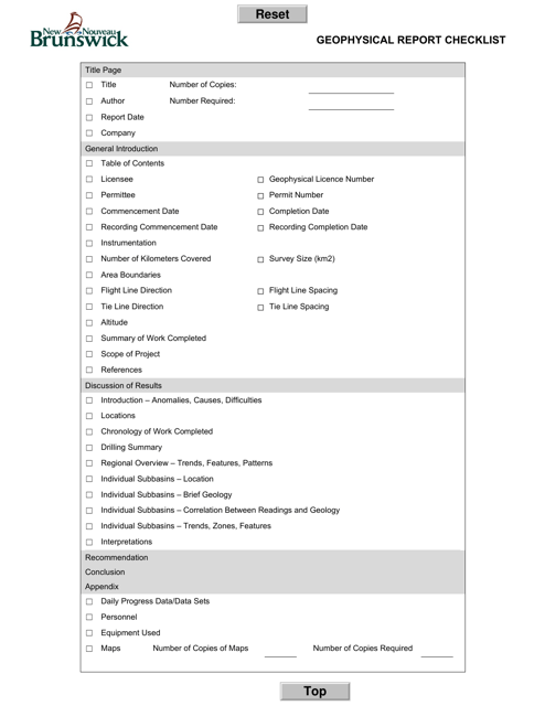 New Brunswick Canada Geophysical Report Checklist - Fill Out, Sign ...
