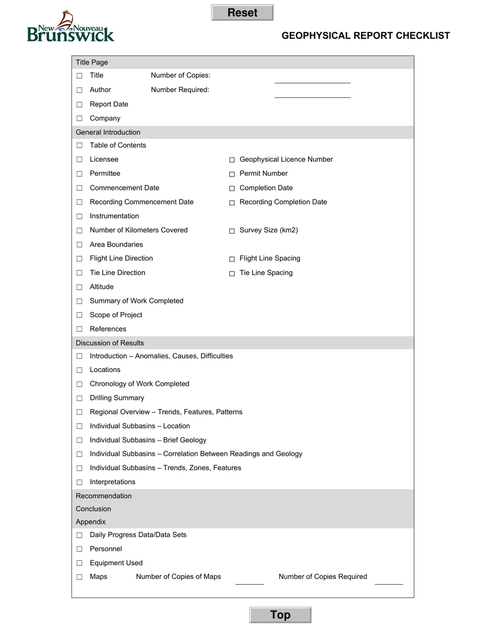 Geophysical Report Checklist - New Brunswick, Canada, Page 1