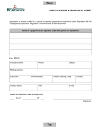 &quot;Application for a Geophysical Permit&quot; - New Brunswick, Canada