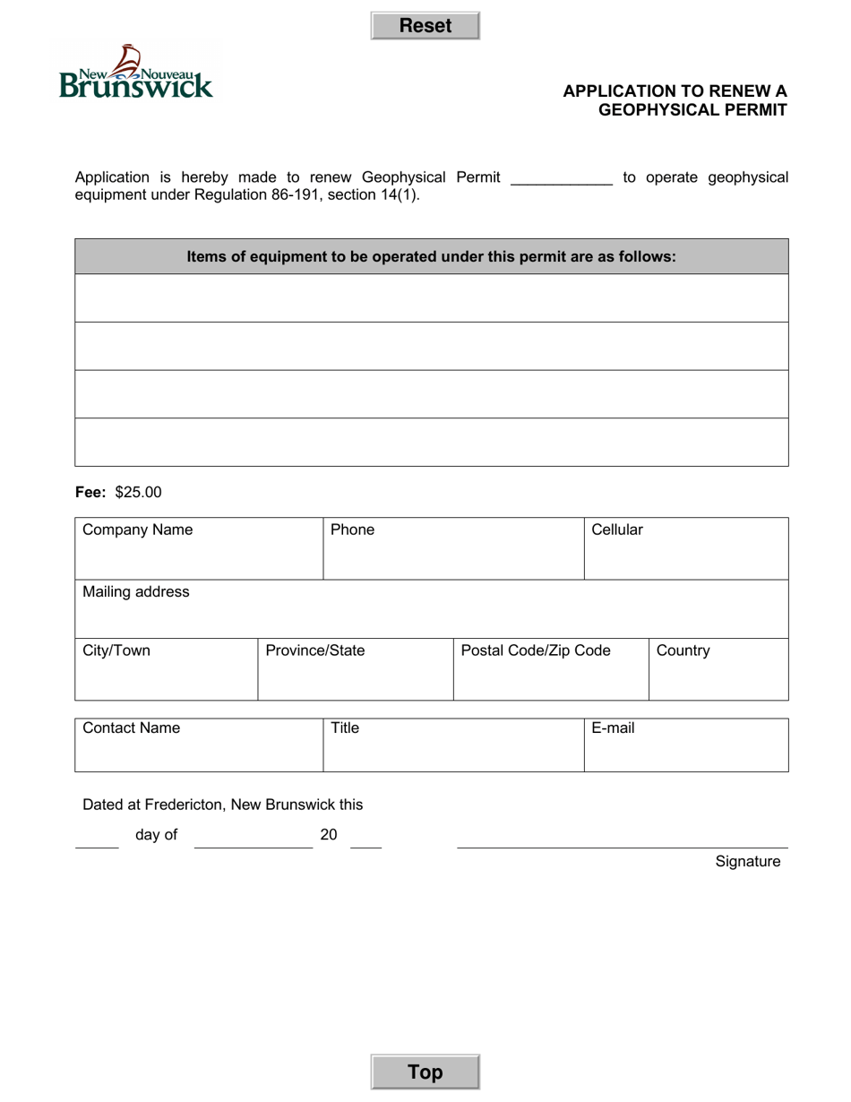 Application to Renew a Geophysical Permit - New Brunswick, Canada, Page 1