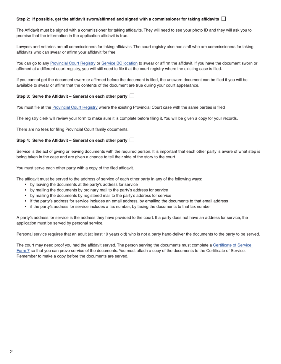 Form 45 (PFA762) Affidavit - General - British Columbia, Canada, Page 2