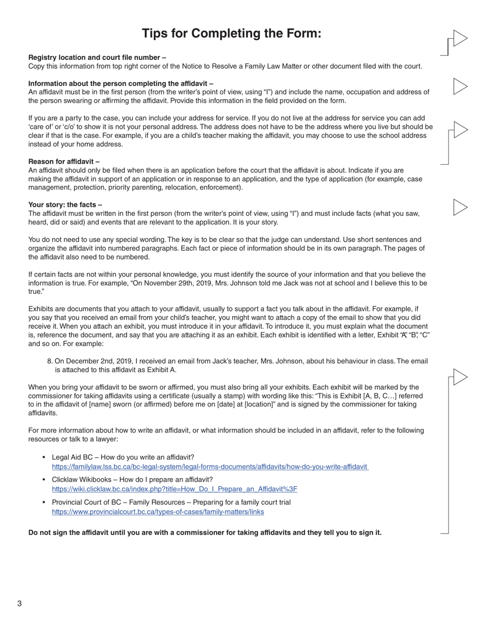 Form 45 (PFA762) Affidavit - General - British Columbia, Canada, Page 3