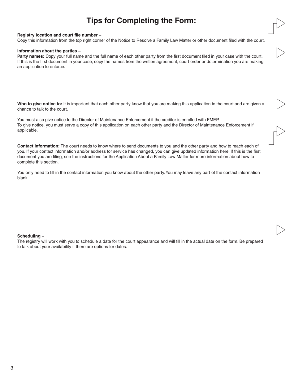 Form 35 (PFA754) Application for Order Under the Family Maintenance Enforcement Act - British Columbia, Canada, Page 3