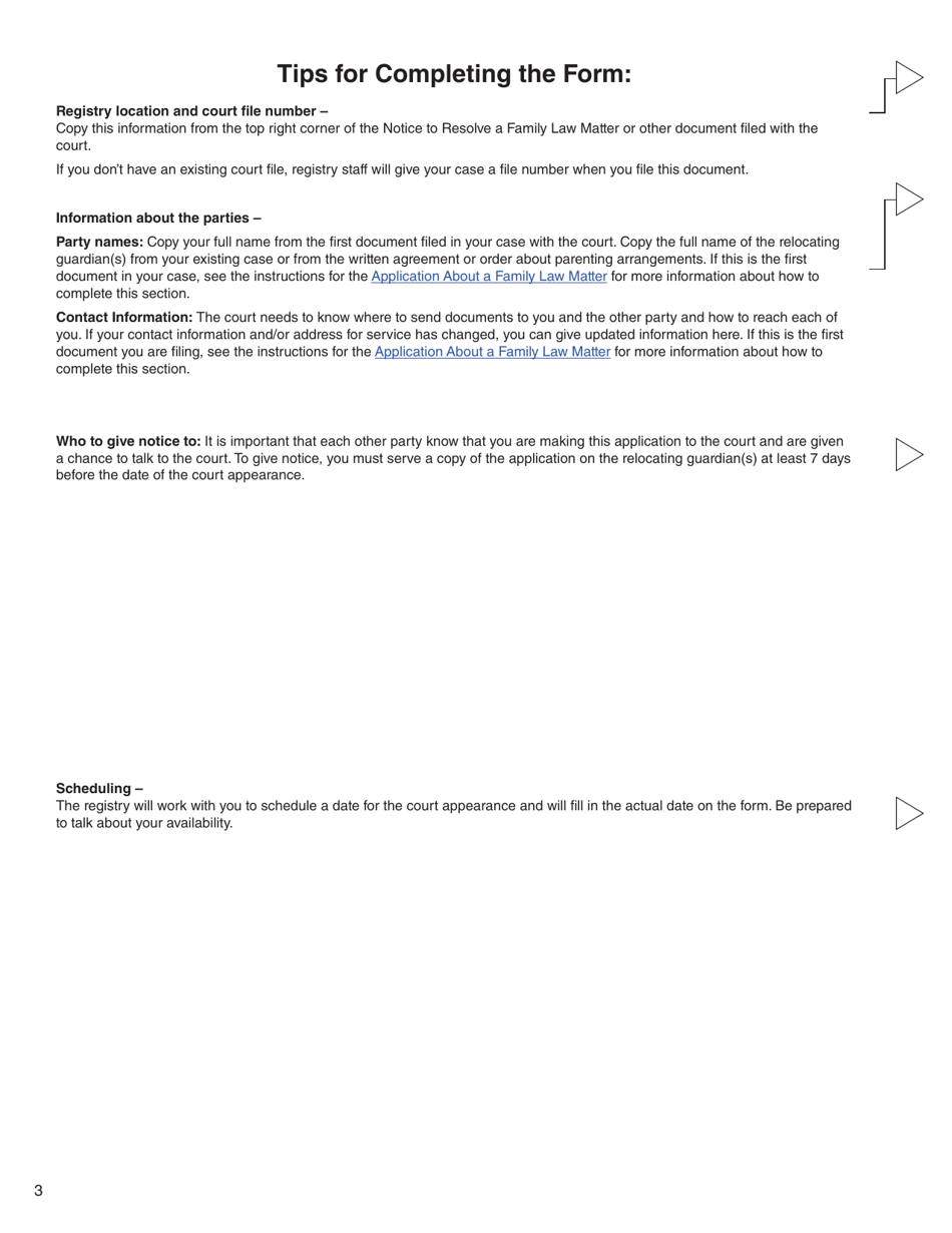 Form 16 (PFA724) Application for Order Prohibiting the Relocation of a Child - British Columbia, Canada, Page 3