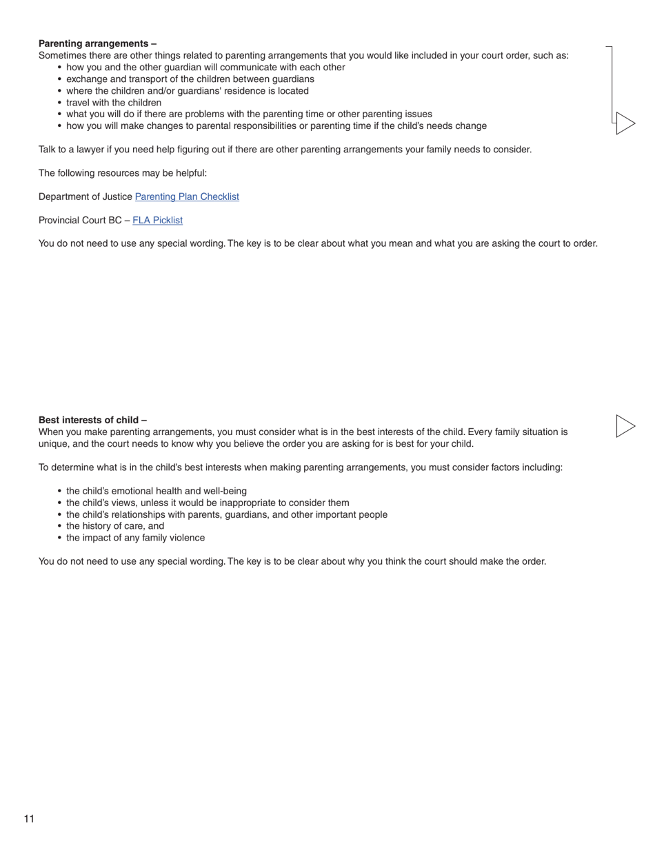 Form 3 (PFA712) Application About a Family Law Matter - British Columbia, Canada, Page 11