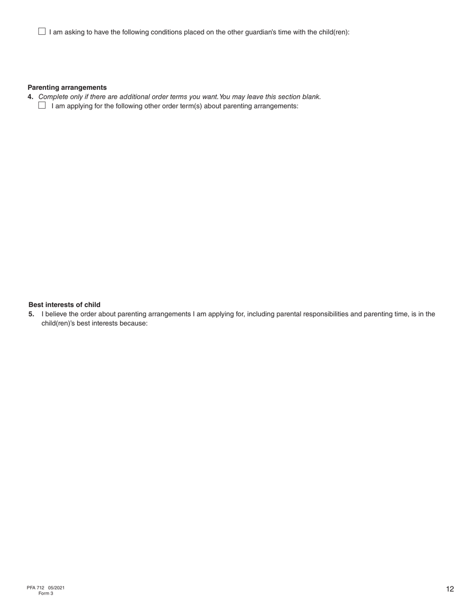 Form 3 (PFA712) Application About a Family Law Matter - British Columbia, Canada, Page 12