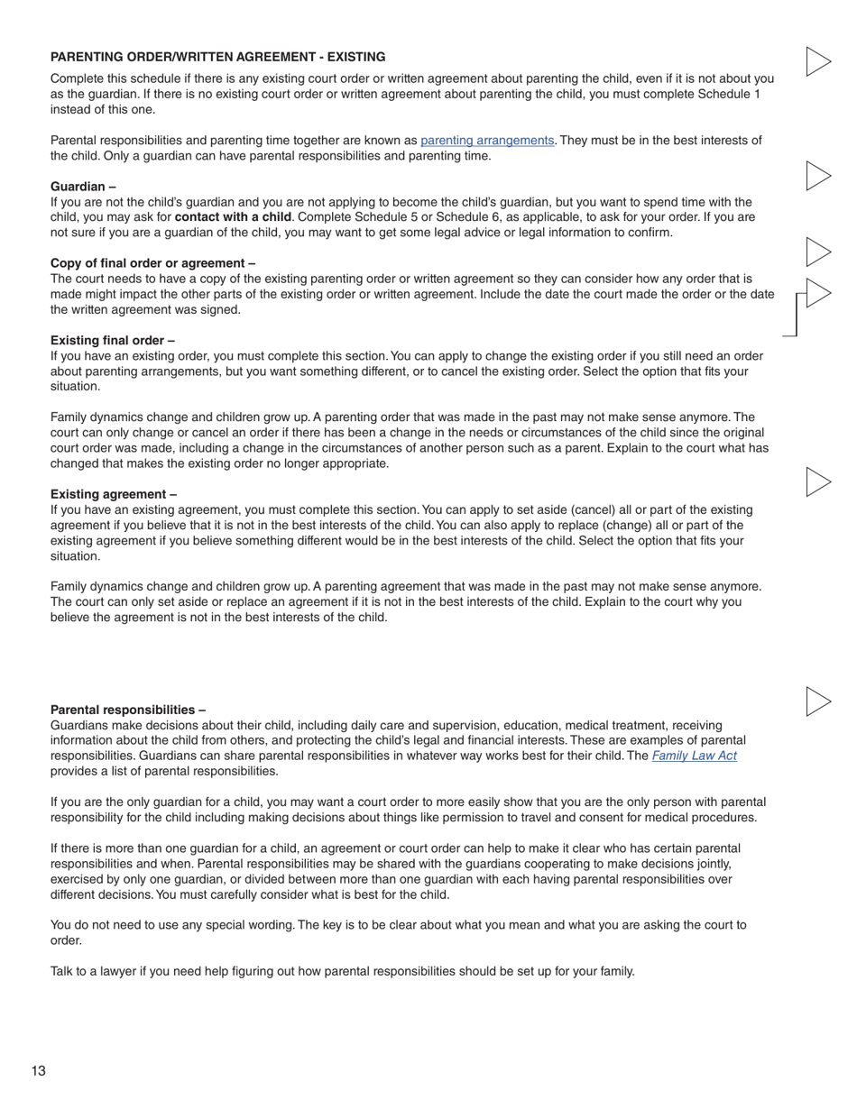 Form 3 (PFA712) Application About a Family Law Matter - British Columbia, Canada, Page 13