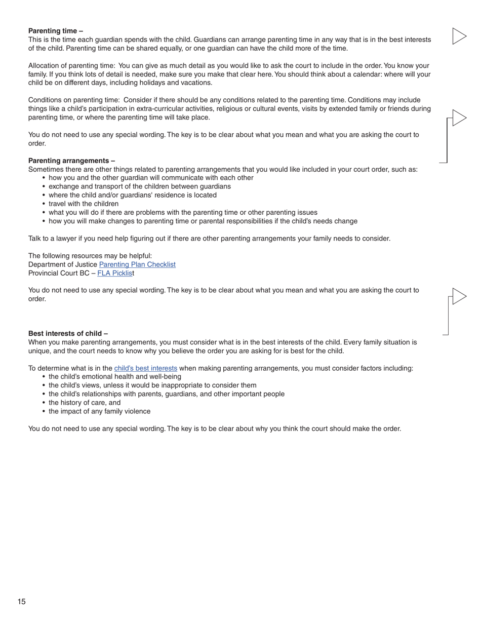 Form 3 (PFA712) Application About a Family Law Matter - British Columbia, Canada, Page 15