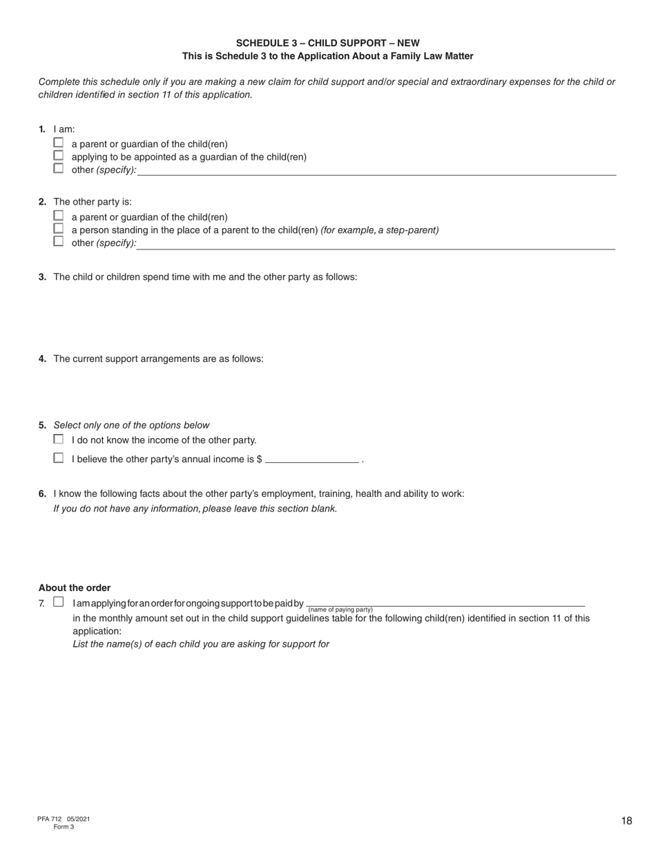 Form 3 (PFA712) Application About a Family Law Matter - British Columbia, Canada, Page 18