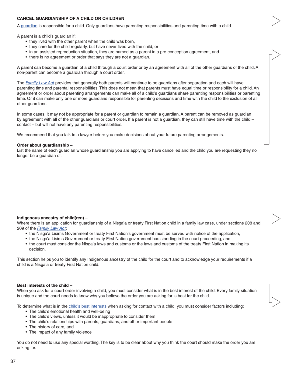Form 3 (PFA712) Application About a Family Law Matter - British Columbia, Canada, Page 37