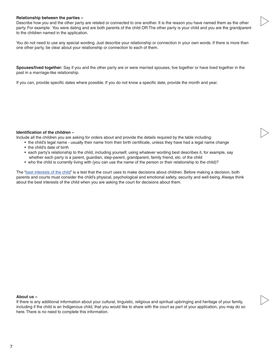 Form 3 (PFA712) Application About a Family Law Matter - British Columbia, Canada, Page 7