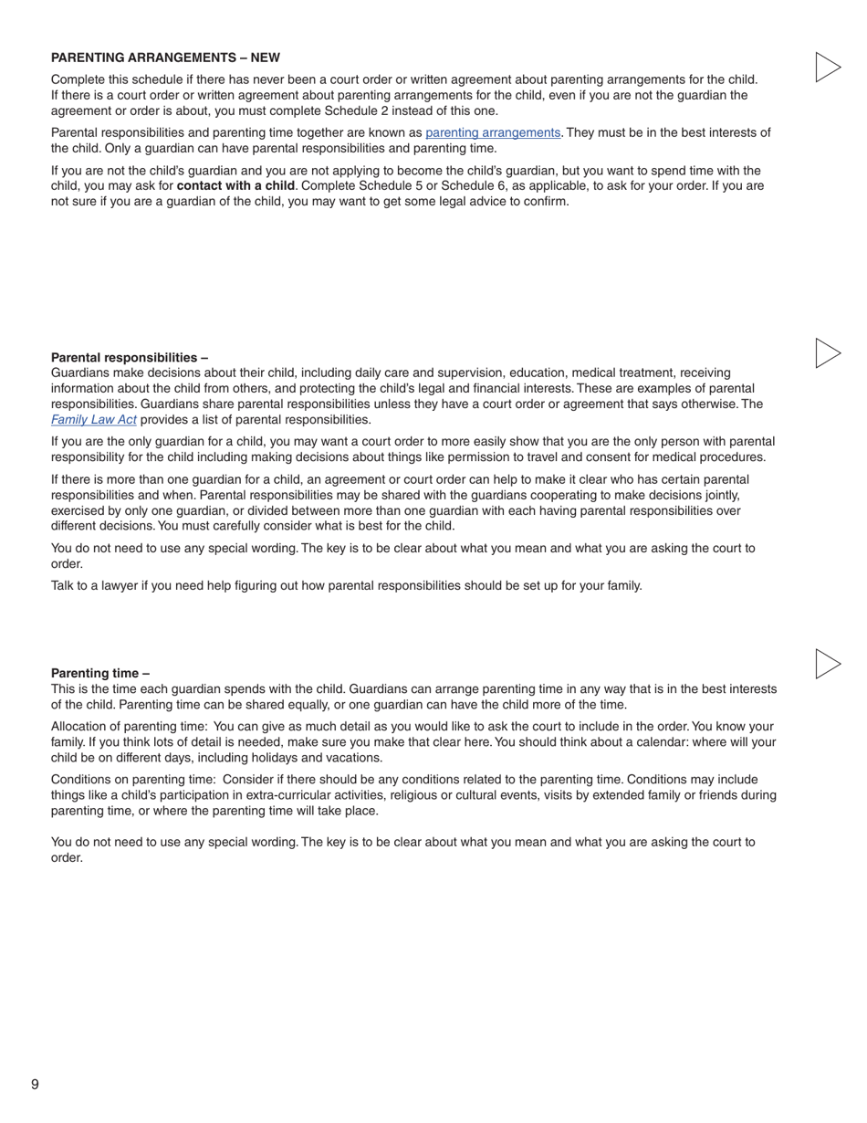 Form 3 (PFA712) Application About a Family Law Matter - British Columbia, Canada, Page 9