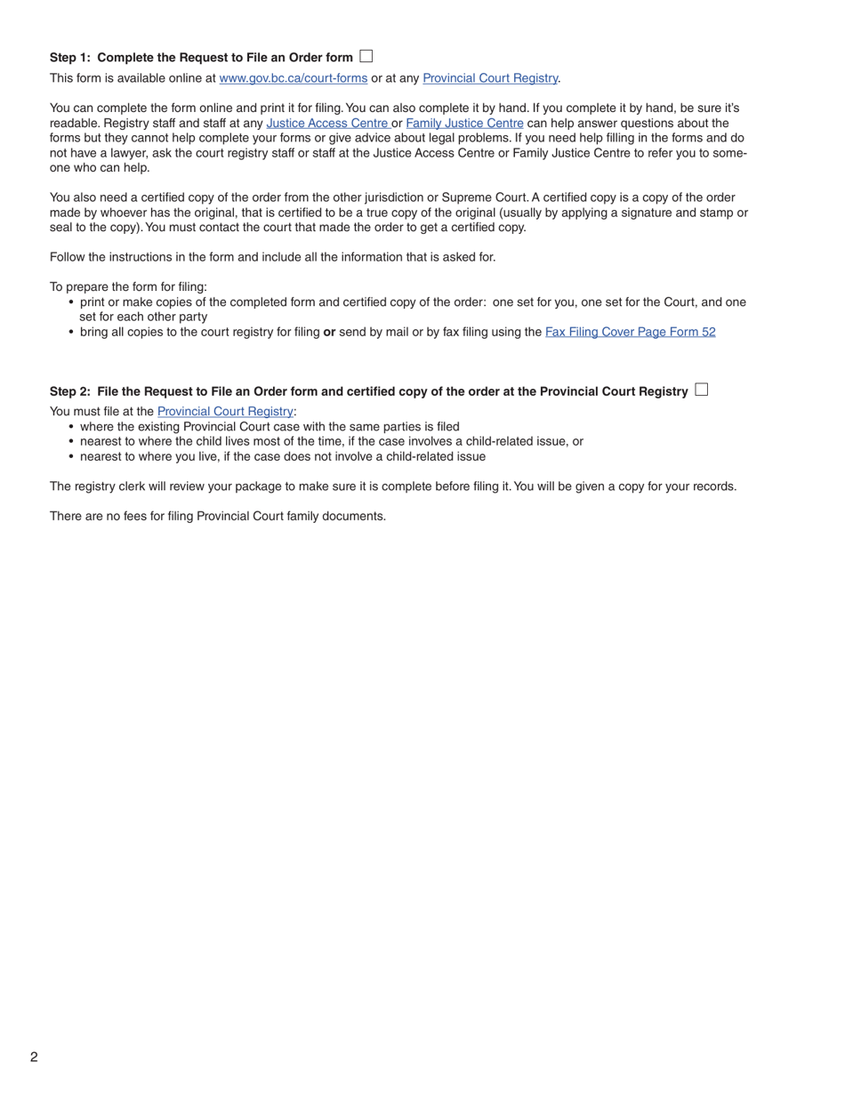 Form 28 (PFA745) Request to File an Order - British Columbia, Canada, Page 2