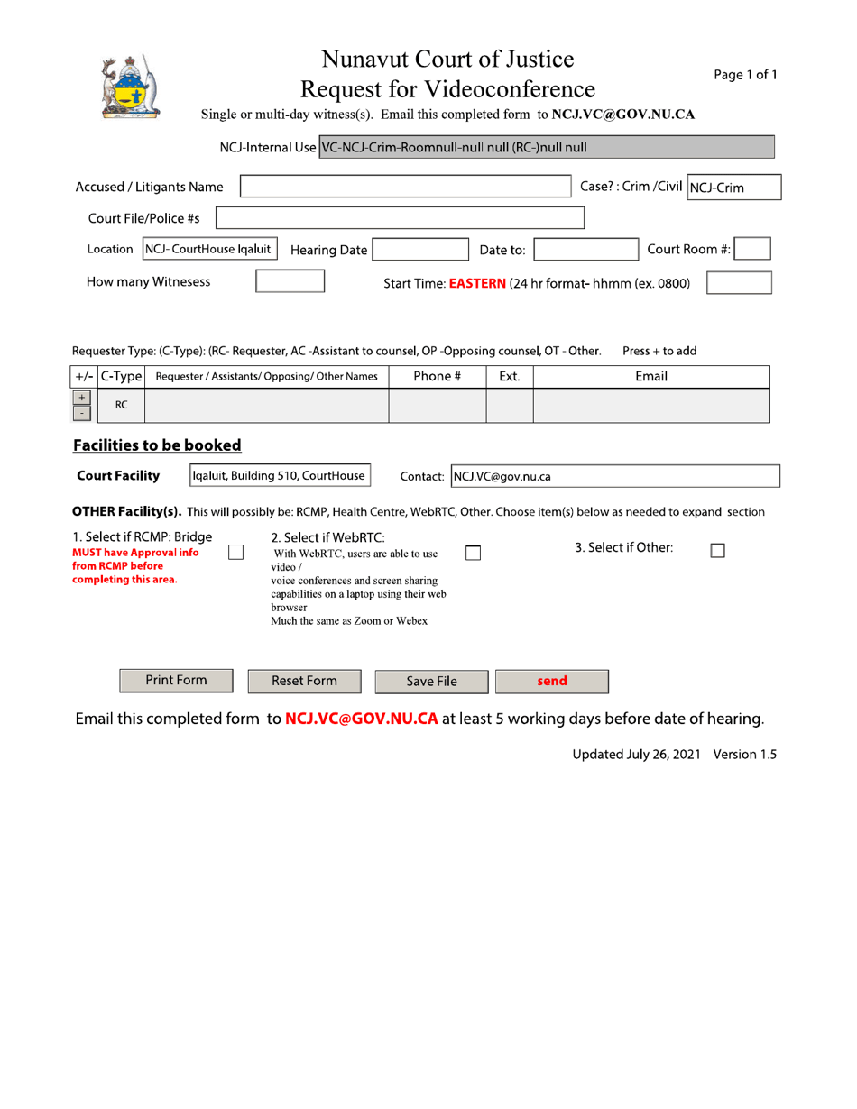 Request for Videoconference - Nunavut, Canada, Page 1