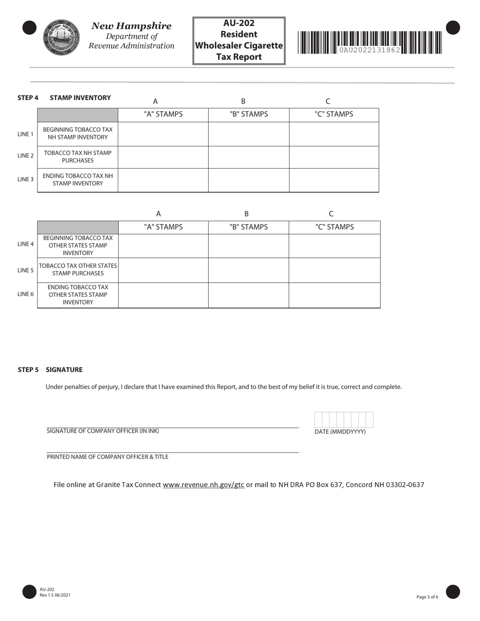 Form AU-202 Resident Wholesaler Cigarette Tax Report - New Hampshire, Page 3
