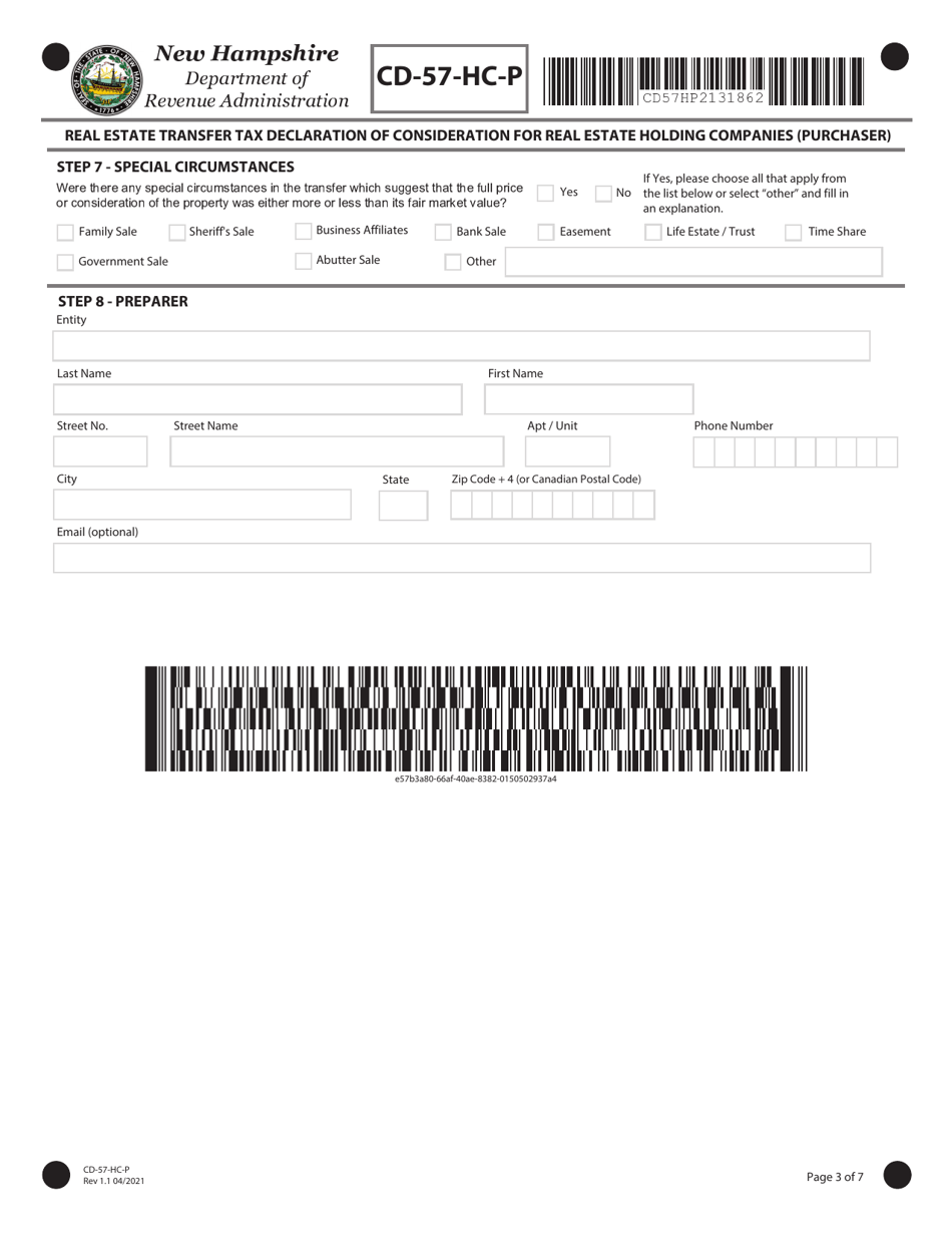 Form CD-57-HC-P Real Estate Transfer Tax Declaration of Consideration for Real Estate Holding Companies (Purchaser) - New Hampshire, Page 3
