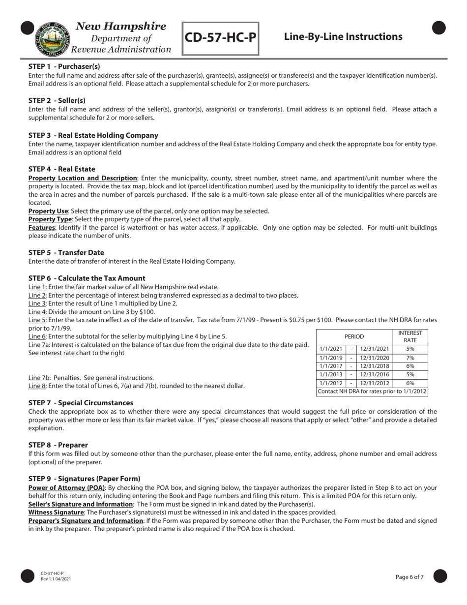 Form CD-57-HC-P Real Estate Transfer Tax Declaration of Consideration for Real Estate Holding Companies (Purchaser) - New Hampshire, Page 6