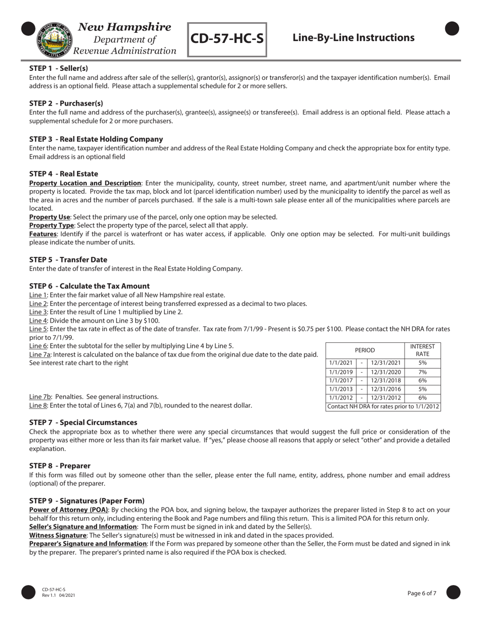 Form CD-57-HC-S Real Estate Transfer Tax Declaration of Consideration for Real Estate Holding Companies (Seller) - New Hampshire, Page 6