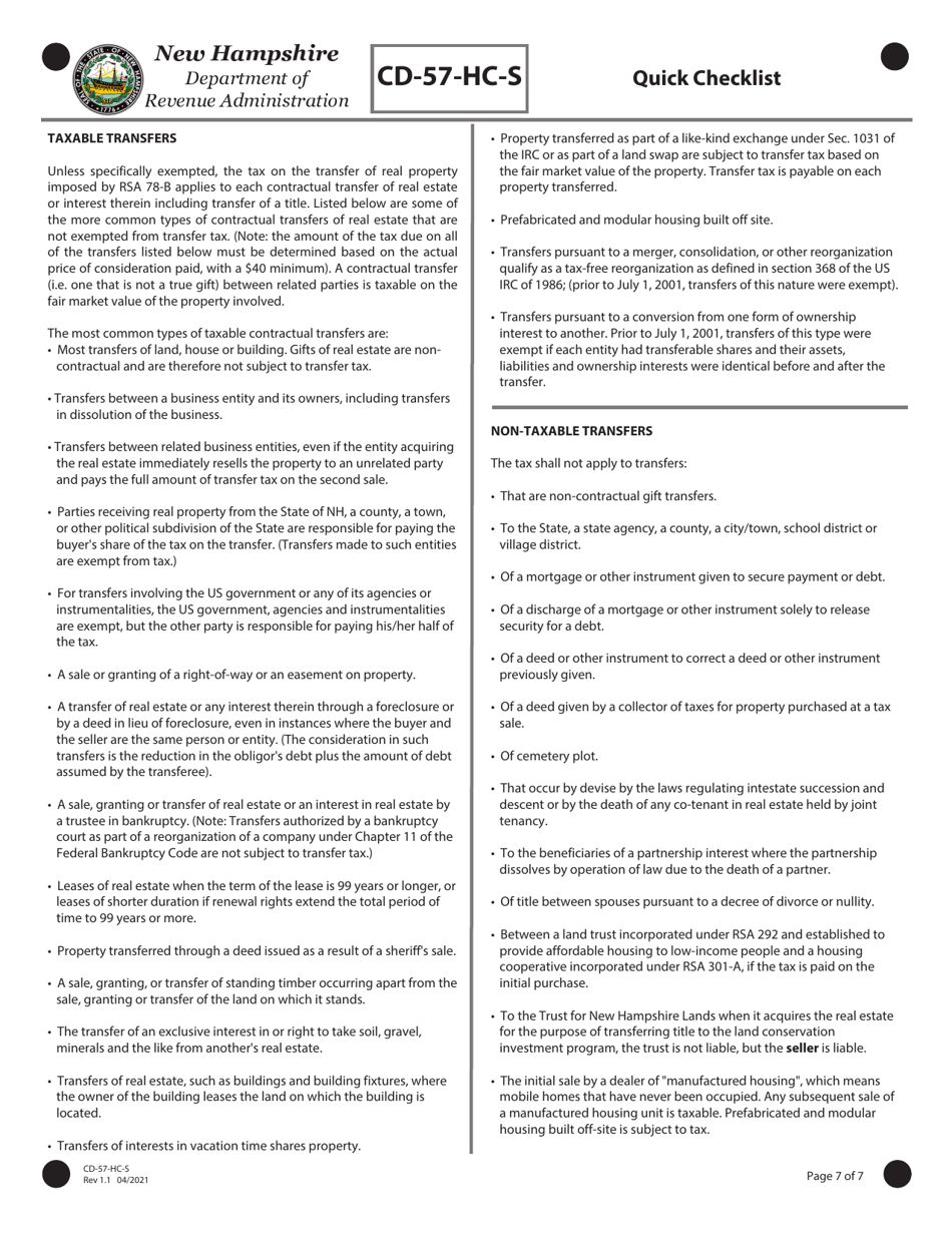 Form CD-57-HC-S Real Estate Transfer Tax Declaration of Consideration for Real Estate Holding Companies (Seller) - New Hampshire, Page 7