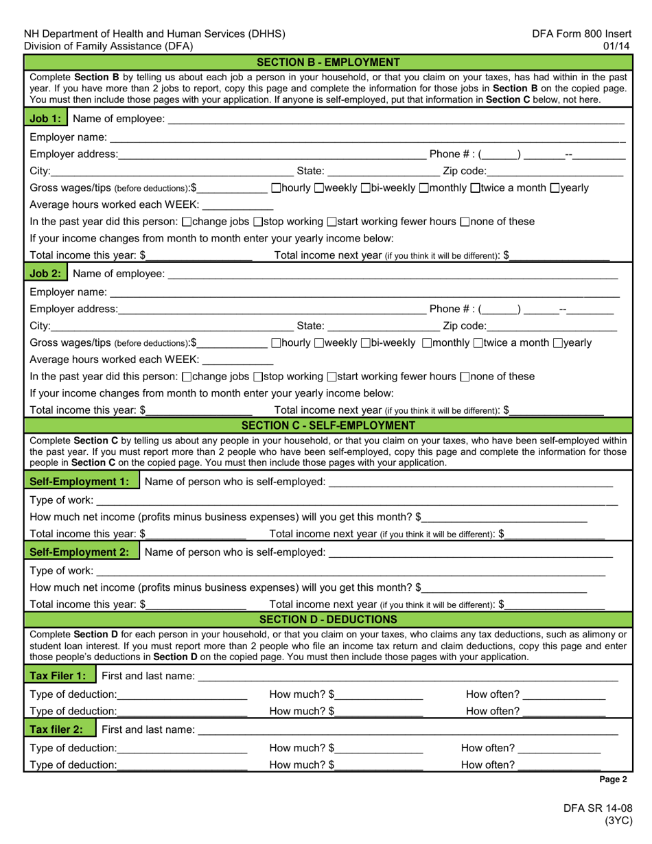 Form 800 INSERT Medical Assistance for Children, Pregnant Women,  Parent / Caretaker Relatives Insert - New Hampshire, Page 3