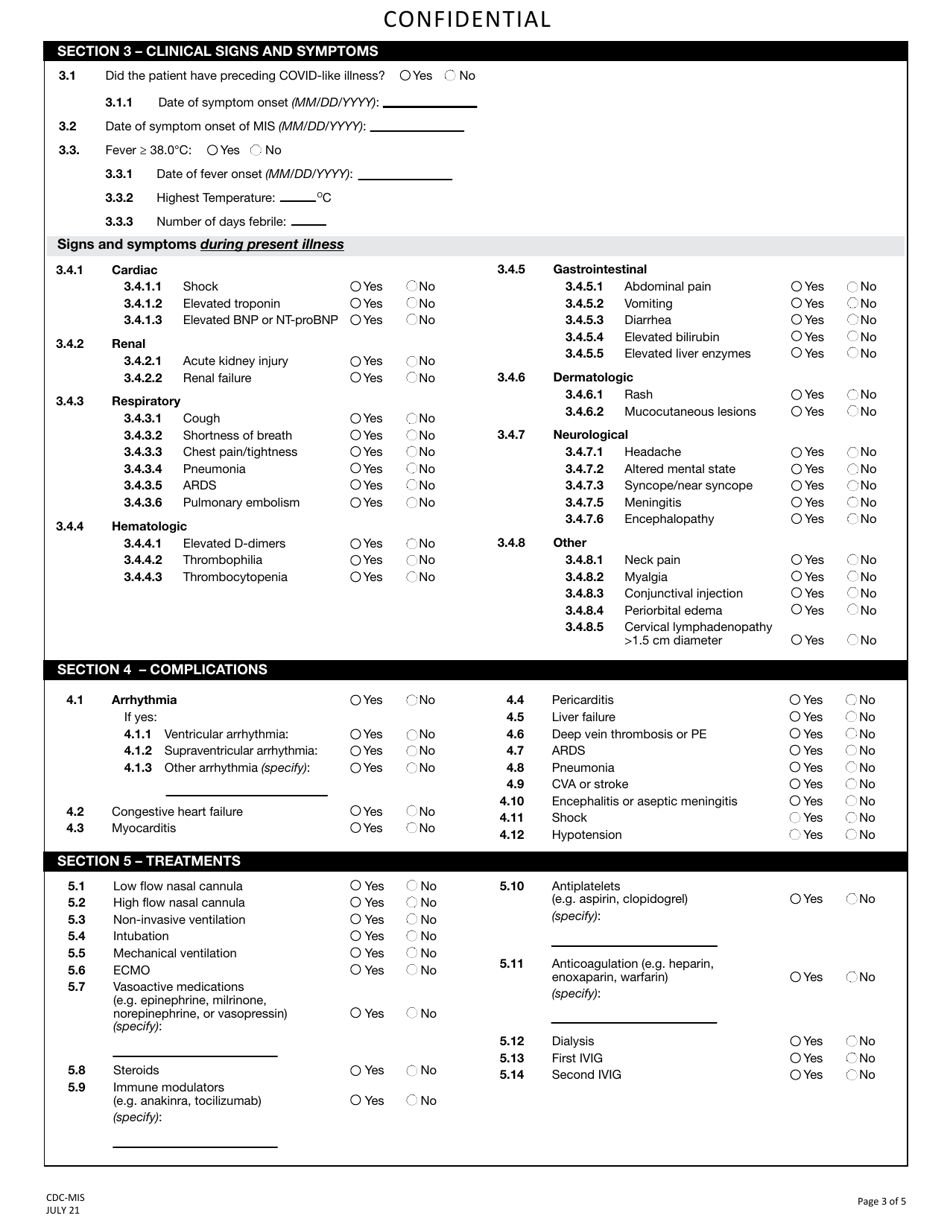 Form CDC-MIS Multisystem Inflammatory Syndrome Associated With Covid-19: Case Report Form - New Jersey, Page 3