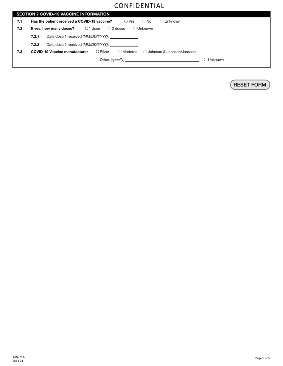 Form CDC-MIS Multisystem Inflammatory Syndrome Associated With Covid-19: Case Report Form - New Jersey, Page 5