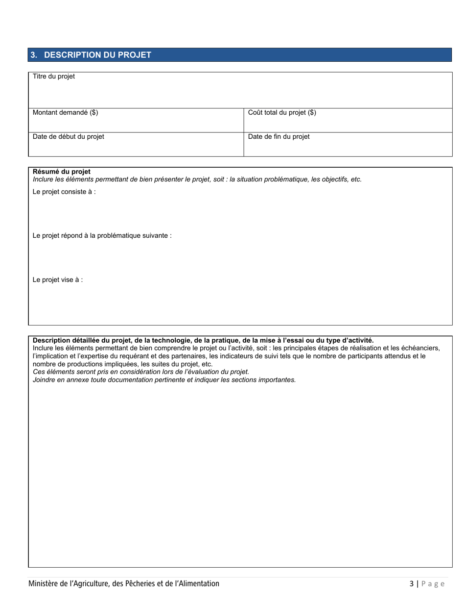 Forme PADAAR-001 Formulaire De Demande Daide Financiere - Programme Dappui Au Developpement De Lagriculture Et De Lagroalimentaire En Region - Quebec, Canada (French), Page 3