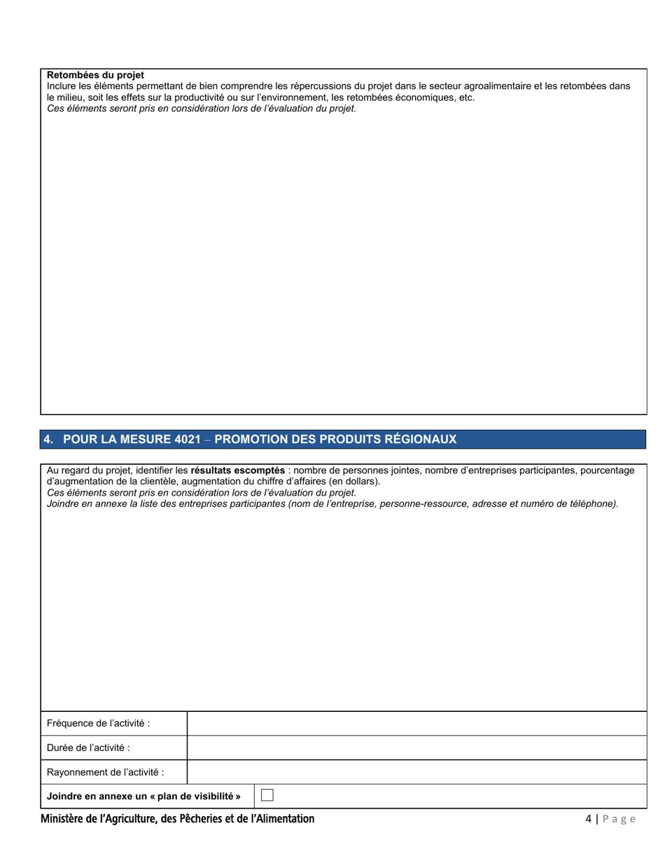 Forme PADAAR-001 Formulaire De Demande Daide Financiere - Programme Dappui Au Developpement De Lagriculture Et De Lagroalimentaire En Region - Quebec, Canada (French), Page 4