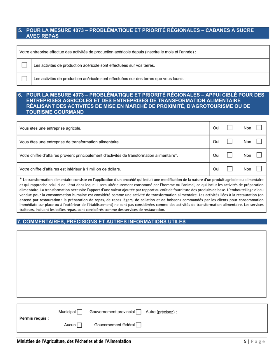 Forme PADAAR-001 Formulaire De Demande Daide Financiere - Programme Dappui Au Developpement De Lagriculture Et De Lagroalimentaire En Region - Quebec, Canada (French), Page 5