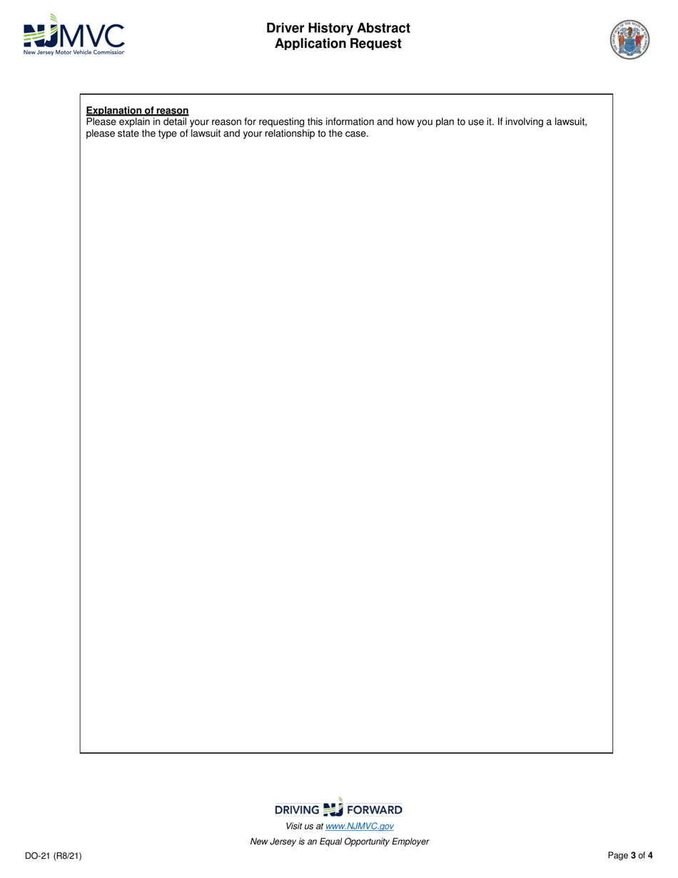 Form DO-21 Driver History Abstract Application Request - New Jersey, Page 3