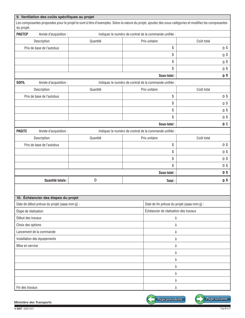 Forme V-3007 Demande Daide Financiere - Commande Unifiee Dautobus - Quebec, Canada (French), Page 5