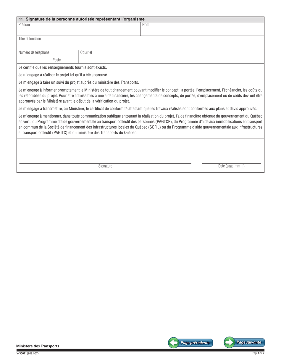 Forme V-3007 Demande Daide Financiere - Commande Unifiee Dautobus - Quebec, Canada (French), Page 6