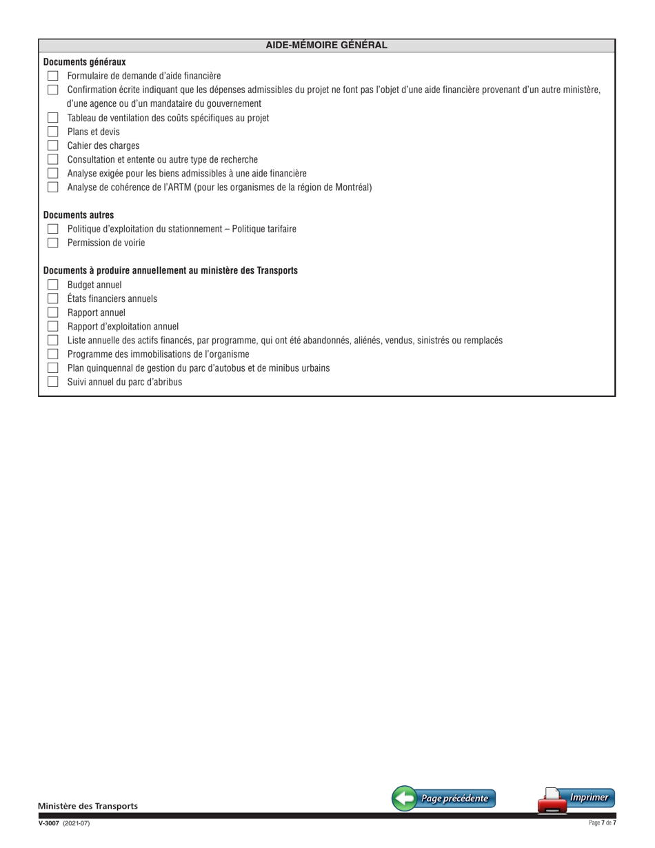 Forme V-3007 Demande Daide Financiere - Commande Unifiee Dautobus - Quebec, Canada (French), Page 7