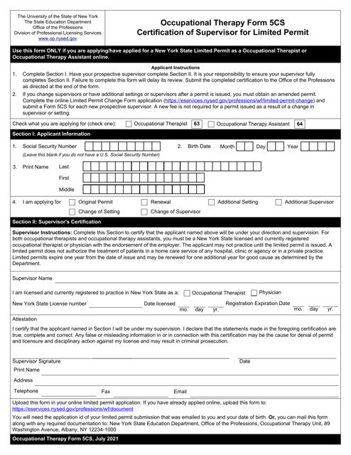 Occupational Therapy Form 5CS  Printable Pdf