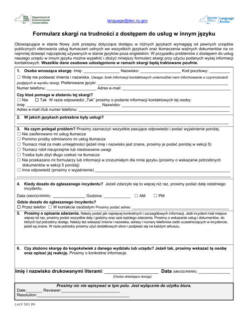 Language Access Complaint Form - New York (Polish) Download Pdf