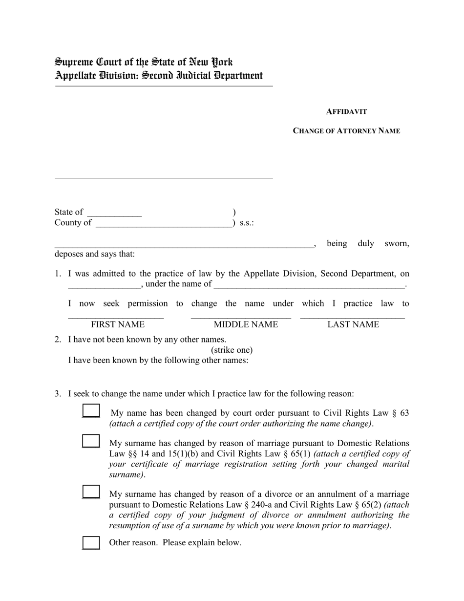 Affidavit - Attorney Name Change - New York, Page 1