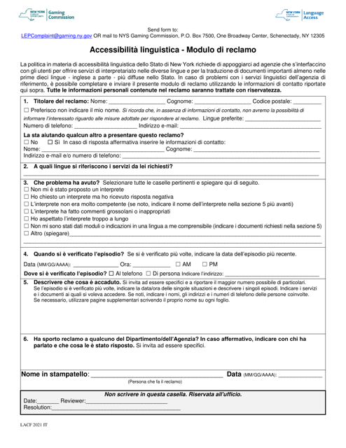 Form LA1 Language Access Complaint Form - New York (Italian)