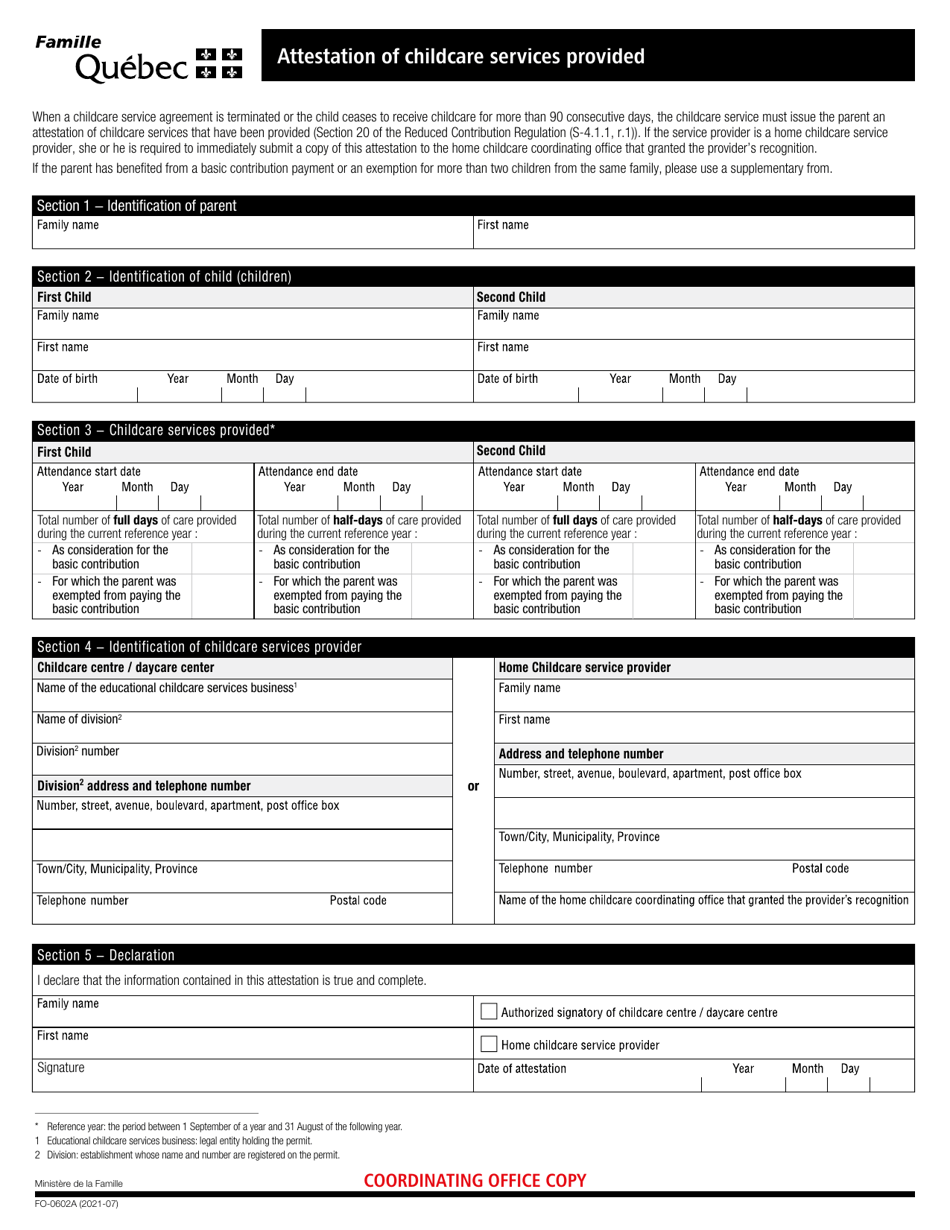 Form FO-0602A Attestation of Childcare Services Provided - Quebec, Canada, Page 3