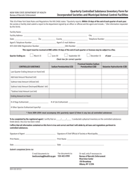Form DOH-4331 &quot;Quarterly Controlled Substance Inventory Form for Incorporated Societies and Municipal Animal Control Facilities&quot; - New York
