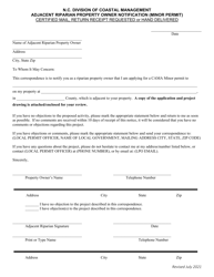 Adjacent Riparian Property Owner Notification (Minor Permit) - North Carolina