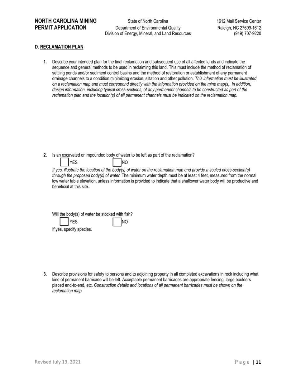 North Carolina Mining Permit Application - North Carolina, Page 11