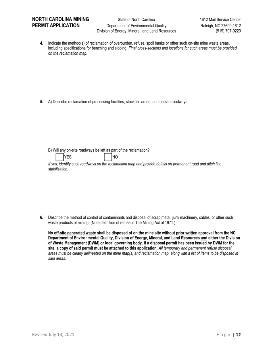 North Carolina Mining Permit Application - North Carolina, Page 12